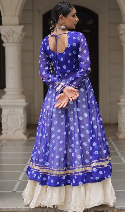 Magnetic Blue Color Georgette Fabric Designer Kurti With Skirt