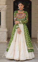 Magnetic Green Color Georgette Fabric Designer Kurti With Skirt