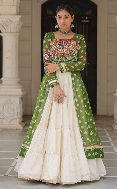 Magnetic Green Color Georgette Fabric Designer Kurti With Skirt