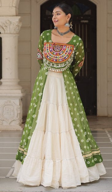 Magnetic Green Color Georgette Fabric Designer Kurti With Skirt