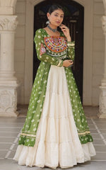 Magnetic Green Color Georgette Fabric Designer Kurti With Skirt