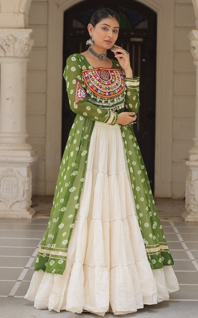 Magnetic Green Color Georgette Fabric Designer Kurti With Skirt