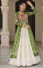 Magnetic Green Color Georgette Fabric Designer Kurti With Skirt