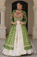 Magnetic Green Color Georgette Fabric Designer Kurti With Skirt