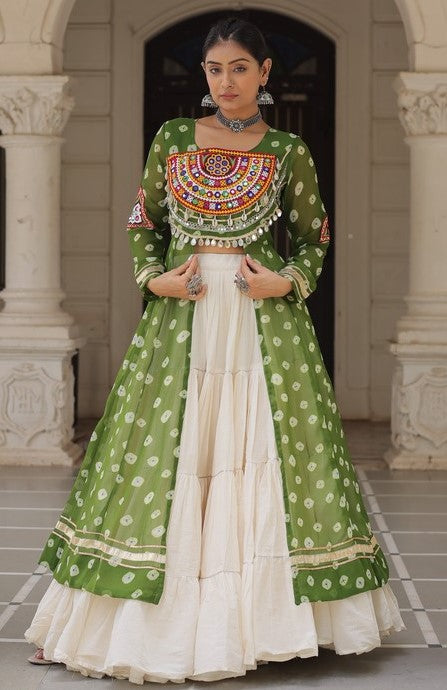 Magnetic Green Color Georgette Fabric Designer Kurti With Skirt