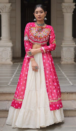 Magnetic Pink Color Georgette Fabric Designer Kurti With Skirt