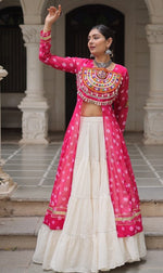 Magnetic Pink Color Georgette Fabric Designer Kurti With Skirt