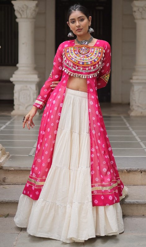 Magnetic Pink Color Georgette Fabric Designer Kurti With Skirt