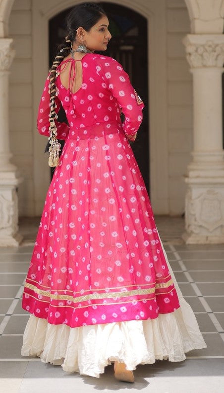 Magnetic Pink Color Georgette Fabric Designer Kurti With Skirt