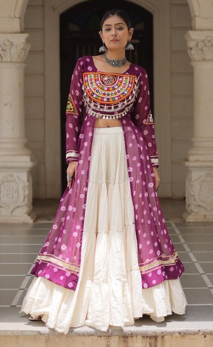 Magnetic Wine Color Georgette Fabric Designer Kurti With Skirt