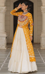 Magnetic Yellow Color Georgette Fabric Designer Kurti With Skirt