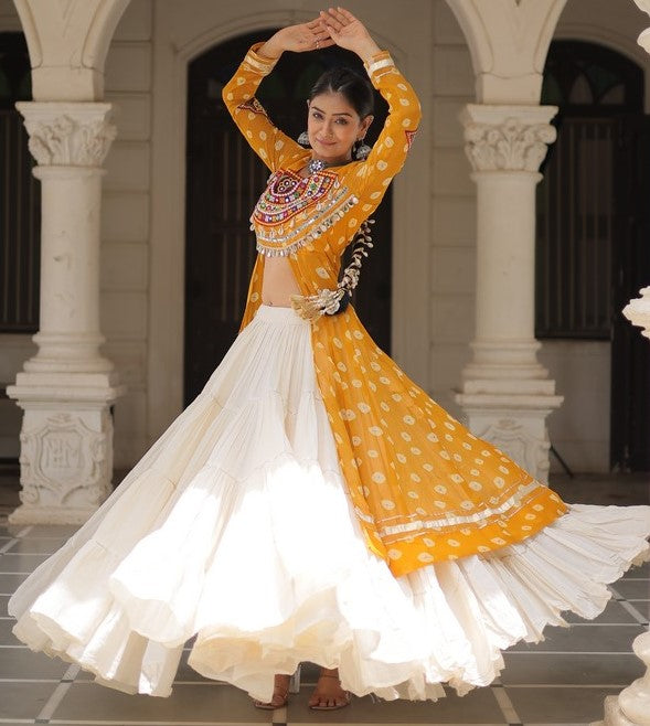 Magnetic Yellow Color Georgette Fabric Designer Kurti With Skirt
