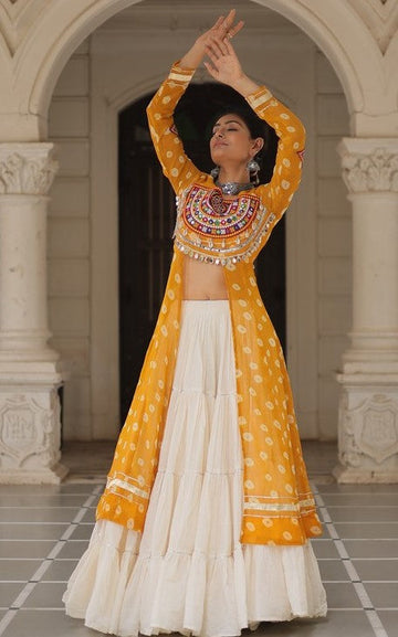 Magnetic Yellow Color Georgette Fabric Designer Kurti With Skirt