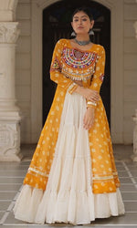 Magnetic Yellow Color Georgette Fabric Designer Kurti With Skirt
