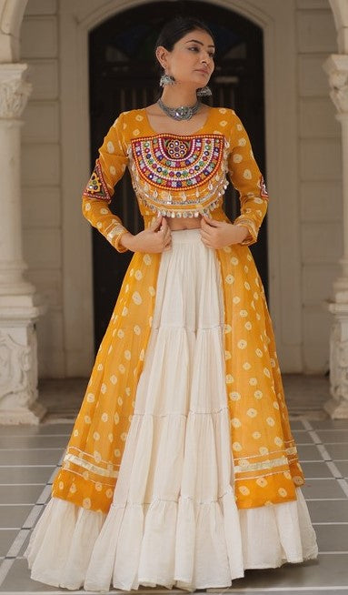 Magnetic Yellow Color Georgette Fabric Designer Kurti With Skirt