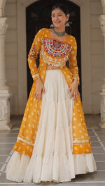 Magnetic Yellow Color Georgette Fabric Designer Kurti With Skirt