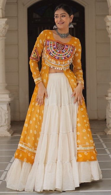 Magnetic Yellow Color Georgette Fabric Designer Kurti With Skirt
