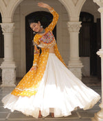 Magnetic Yellow Color Georgette Fabric Designer Kurti With Skirt