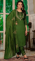 Amazing Green Color Silk Fabric Designer Suit