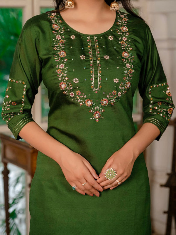 Amazing Green Color Silk Fabric Designer Suit