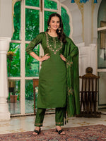 Amazing Green Color Silk Fabric Designer Suit