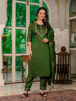 Amazing Green Color Silk Fabric Designer Suit