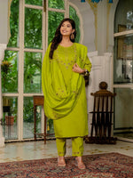Amazing Green Color Silk Fabric Designer Suit