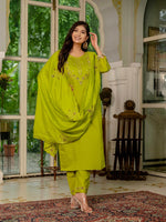 Amazing Green Color Silk Fabric Designer Suit