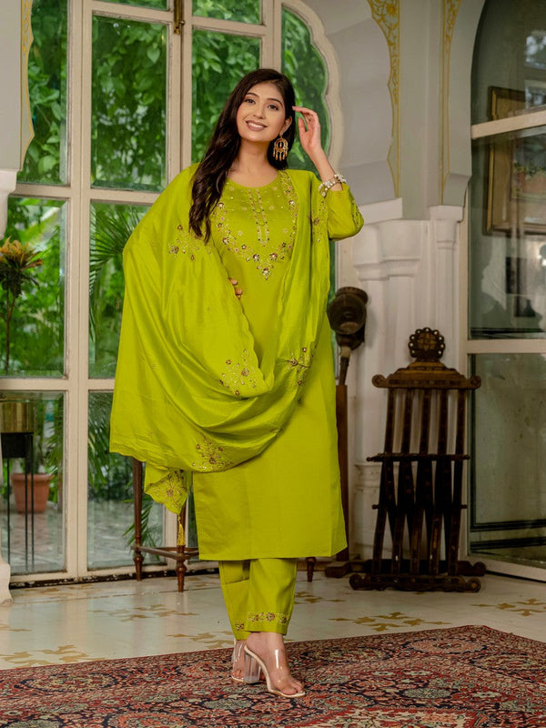 Amazing Green Color Silk Fabric Designer Suit