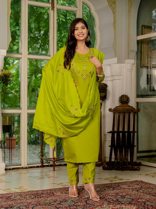 Amazing Green Color Silk Fabric Designer Suit