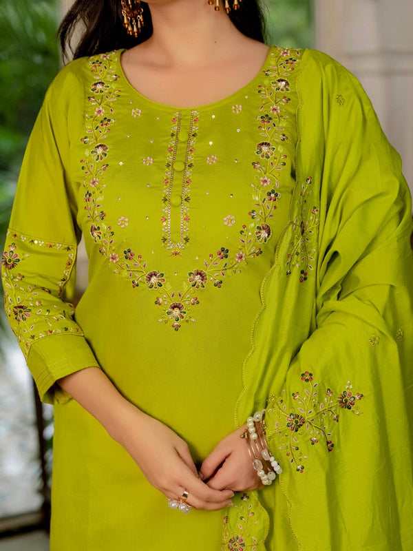 Amazing Green Color Silk Fabric Designer Suit
