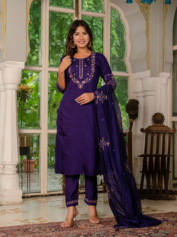 Amazing Voilet Color Silk Fabric Designer Suit