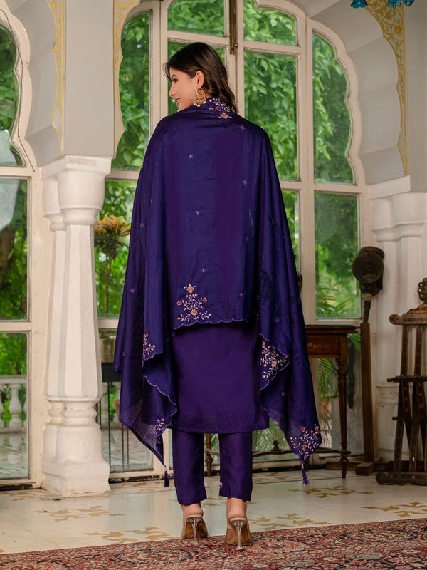 Amazing Voilet Color Silk Fabric Designer Suit