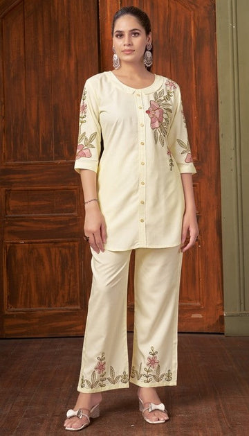 Amazing Cream Color Rayon Fabric Cord Set