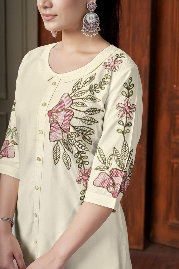 Amazing Cream Color Rayon Fabric Cord Set