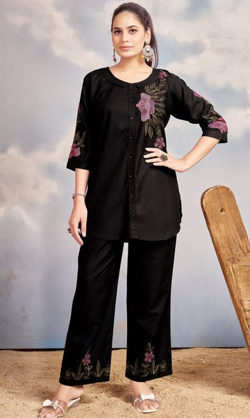Amazing Black Color Rayon Fabric Cord Set