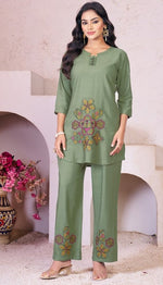 Dazzling Green Color Rayon Fabric Cord Set