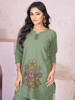 Dazzling Green Color Rayon Fabric Cord Set