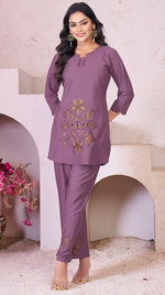 Dazzling Purple Color Rayon Fabric Cord Set