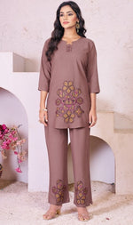 Dazzling Brown Color Rayon Fabric Cord Set