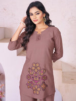 Dazzling Brown Color Rayon Fabric Cord Set