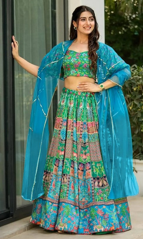 Lovely Turquoise Color Silk Fabric Designer Lehenga