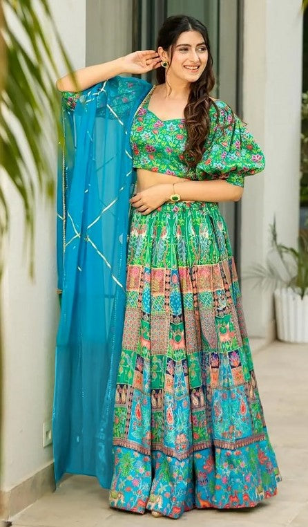 Lovely Turquoise Color Silk Fabric Designer Lehenga