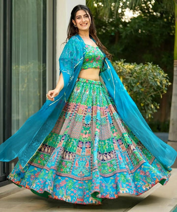 Lovely Turquoise Color Silk Fabric Designer Lehenga