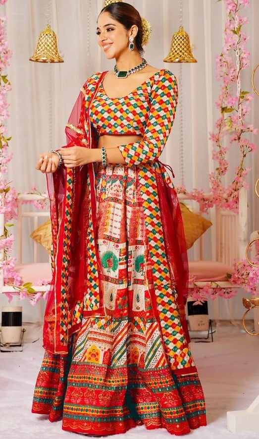 Lovely Multi Color Silk Fabric Designer Lehenga