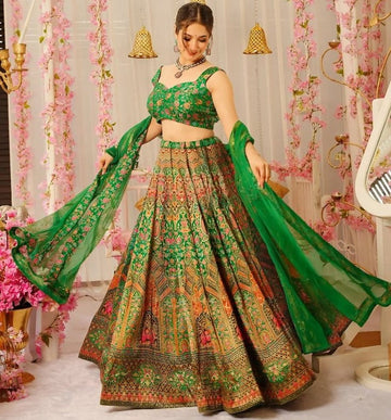 Lovely Green Color Silk Fabric Designer Lehenga