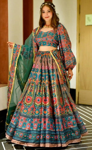 Lovely Turquoise Color Silk Fabric Designer Lehenga