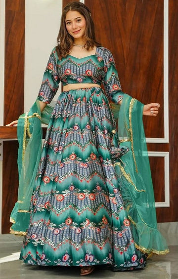 Lovely Grey Color Silk Fabric Designer Lehenga