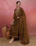 Pretty Brown Color Viscose Fabric Designer Suit