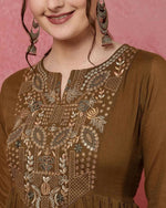 Pretty Brown Color Viscose Fabric Designer Suit